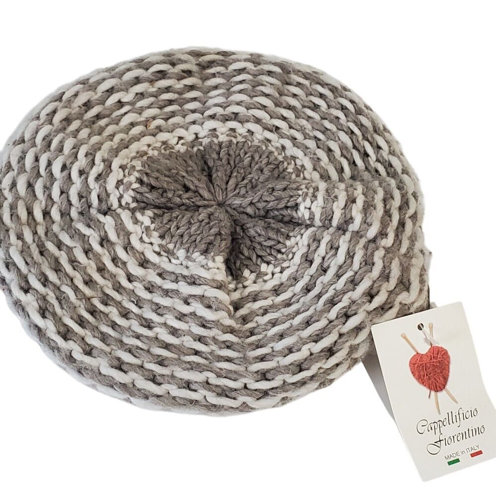 Cappellificio Fiorentino Hat Beret Wool blend Gray/white Striped Italy‎ NWT